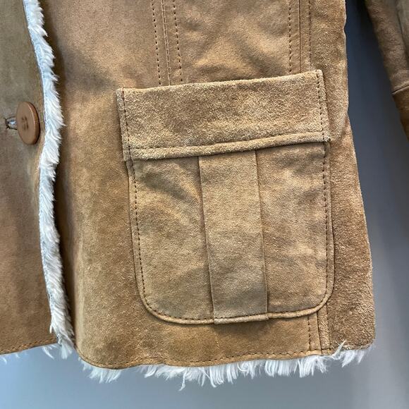 MODA International Vintage Suede Mongolian Fur Jacket Y2K Coat, XS, Excellent! - Picture 9 of 16